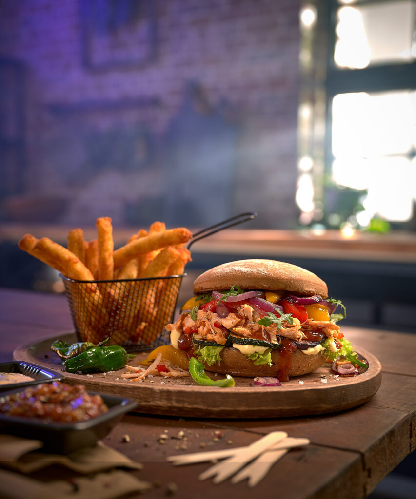 Foodfotografie Burger mit Fritten